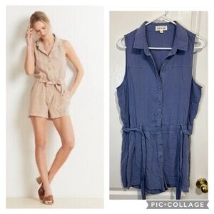 Cloth & Stone Anthropologie Utility Sleeveless Button-Up Romper with Belt sz M